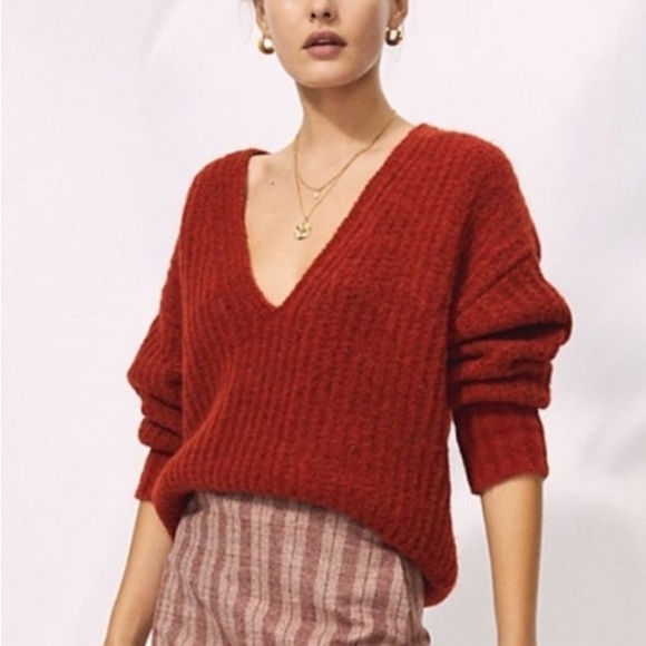 Aritzia Wilfred Alpaca Blend V-Neck Rust Sweater, Women’s XS Oversized Boxy Top - Picture 1 of 10